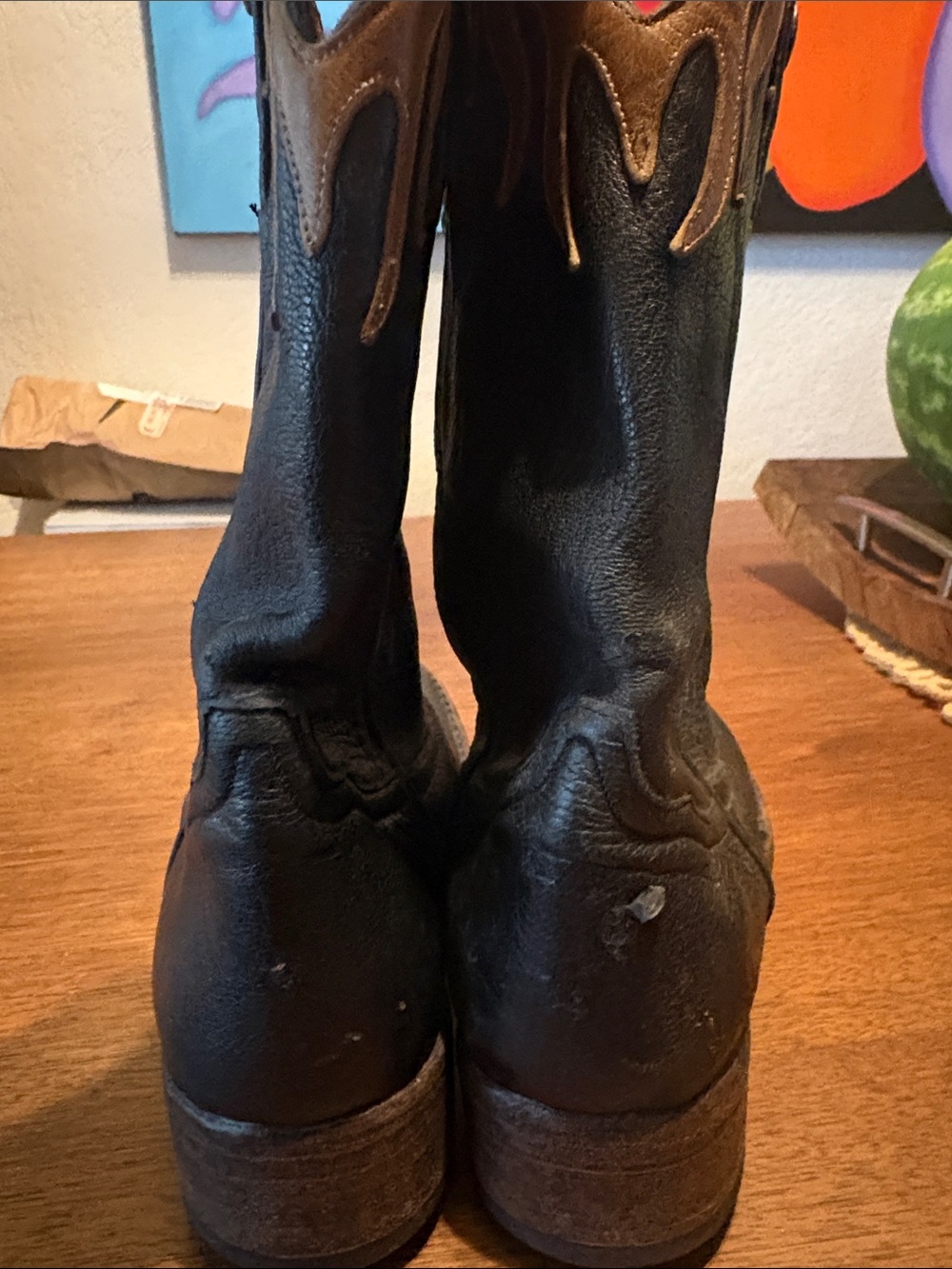 Black Leather Women's Moto Boots with Brown Flame Accent - Picture 3 of 4